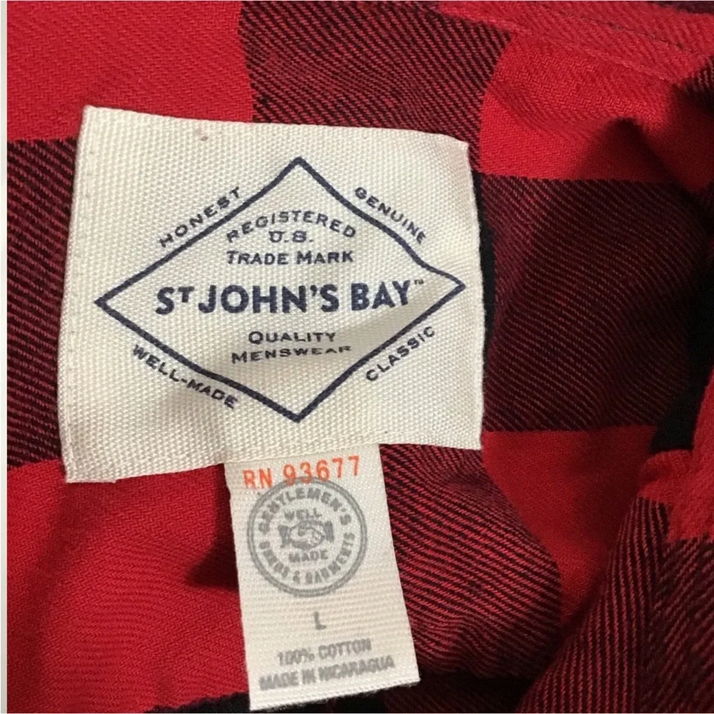 Red Black Buffalo Check Plaid Flannel Shirt Large